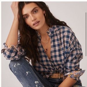 NWT Anthropologie x Pilcro Oversized LL Tavi Plaid Button Down in Peach Size S